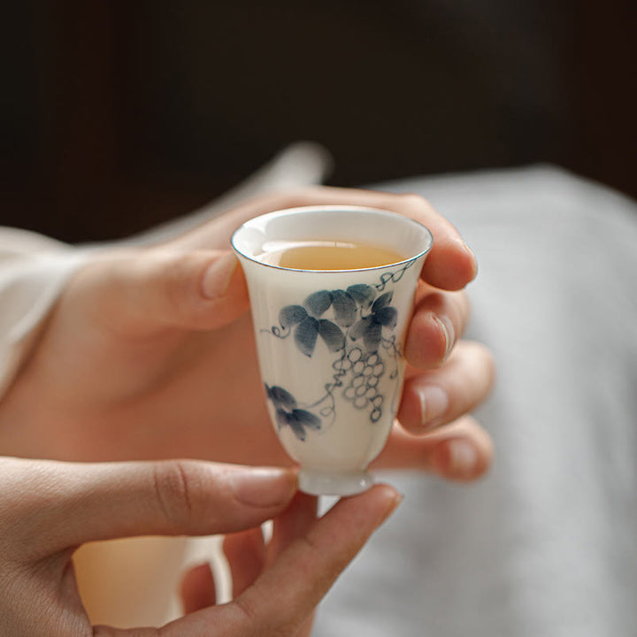 Taza de té de cerámica con uvas pintadas a mano, Buddha Stones, Kung Fu, 30ml