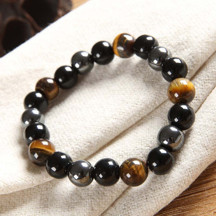 Juego de collar y pulsera con ojo de tigre tibetano con Buddha Stones