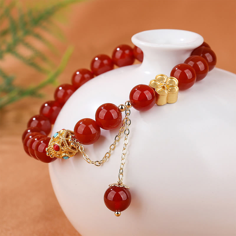 Pulsera de autoaceptación de flor de melocotón de ágata blanca natural de ágata roja