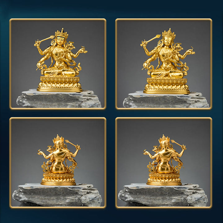 Estatuilla de oro Manjusri Bodhisattva de cuatro brazos, estatua de cobre de serenidad y compasión, decoración del hogar - image 10