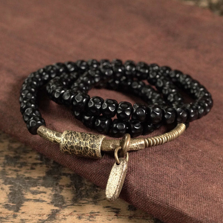 Pulsera de triple vuelta con Buddha Stones, concha de coco retro, latón y cobre. - image 1