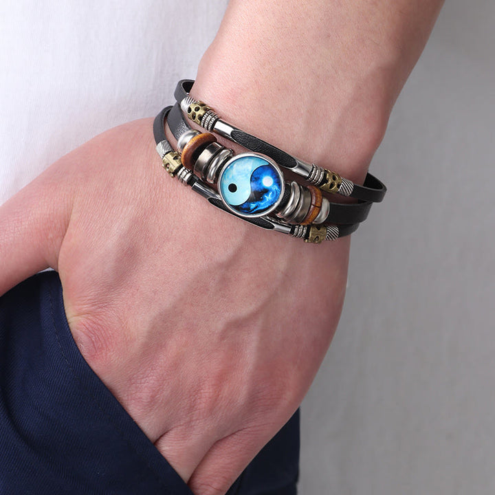 Pulsera de equilibrio de cuero Yin Yang con Buddha Stones