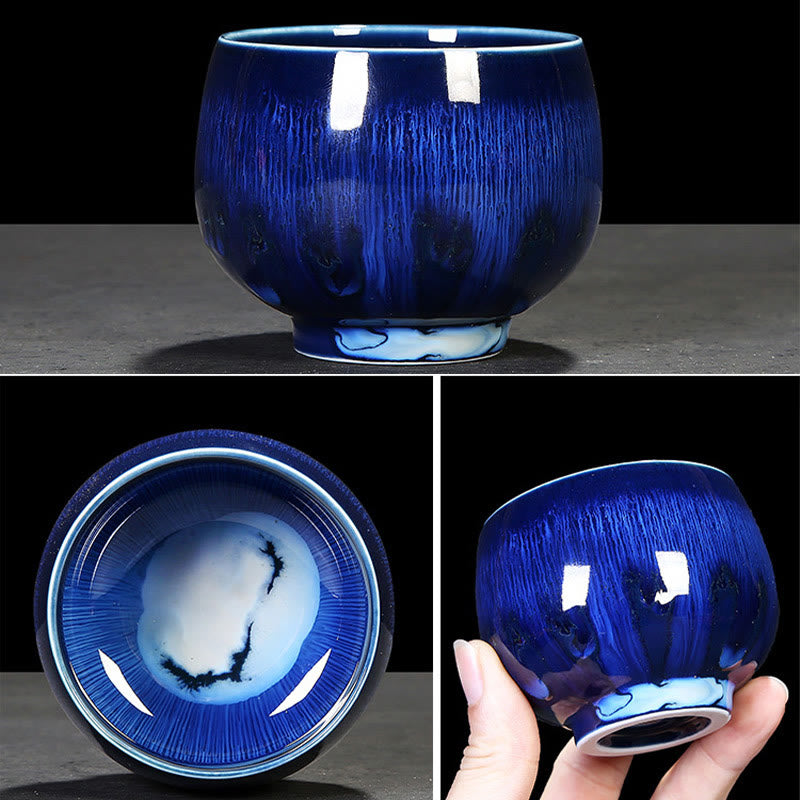 Taza de té de cerámica con cambio de horno de esmalte Jianzhan chino , Buddha Stones, taza de té Tenmoku Kung Fu