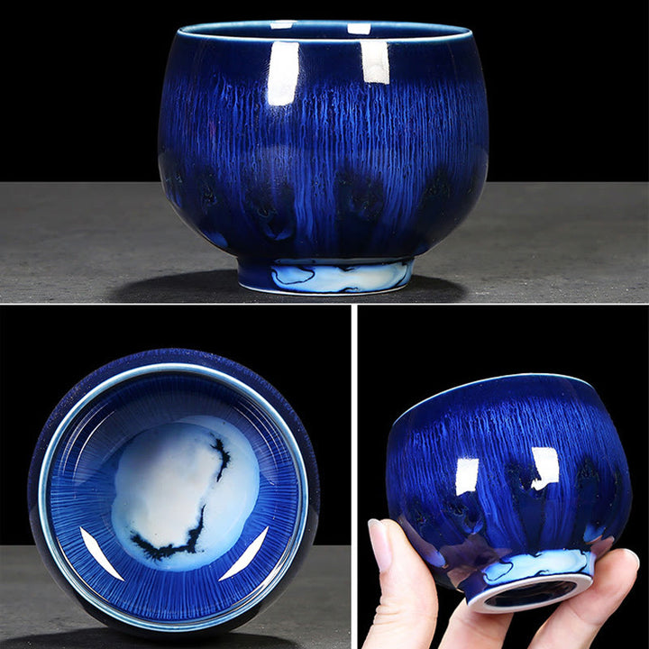 Taza de té de cerámica con cambio de horno de esmalte Jianzhan chino , Buddha Stones, taza de té Tenmoku Kung Fu