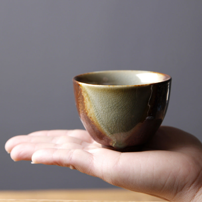 Buddha Stones Vintage marrón Beige horno cambio taza de té de cerámica Kung Fu taza de té tazón