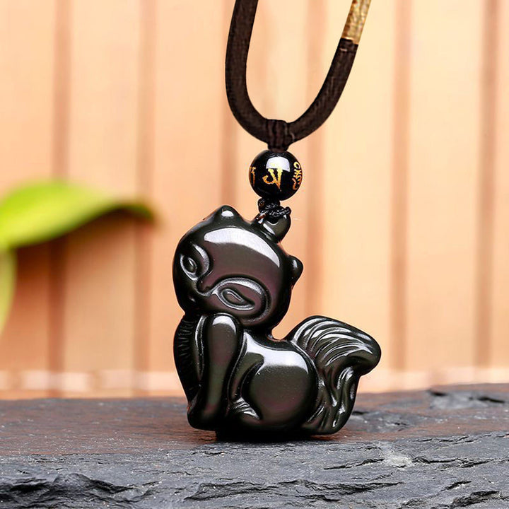 Buddha Stones, obsidiana arcoíris Natural, brillo dorado, obsidiana, zorro de nueve colas, colgante positivo - Zorro pequeño de obsidiana arcoíris - image 12