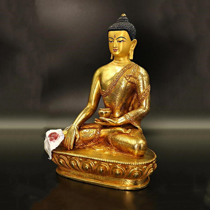 Buda Shakyamuni Medicina Buda Compasión Cobre Chapado En Oro Estatua Decoración