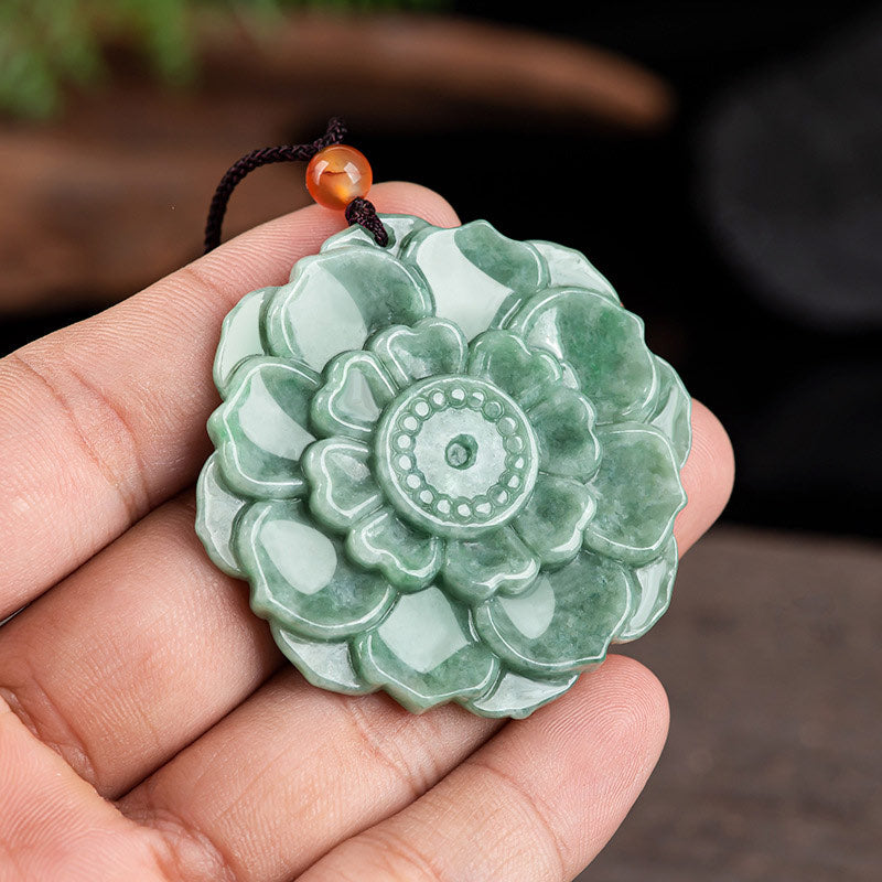 Colgante de collar de prosperidad de la suerte de jade con patrón de loto de Buddha Stones - image 3
