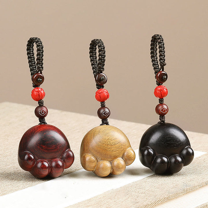 Buddha Stones hoja pequeña sándalo rojo sándalo verde madera de ébano gato de la suerte garra protección llavero