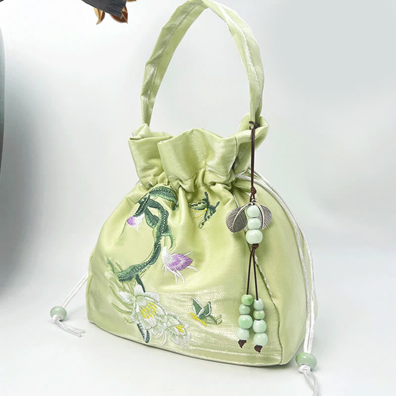 Buddha Stones Flores bordadas Wisteria Lily Algodón Lino Tote Bolso bandolera Bolso de hombro Bolso