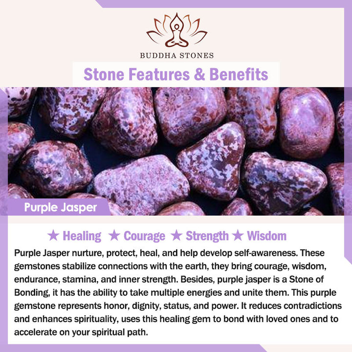 Pulsera de fuerza con cuentas de jaspe morado y Buddha Stones Mala