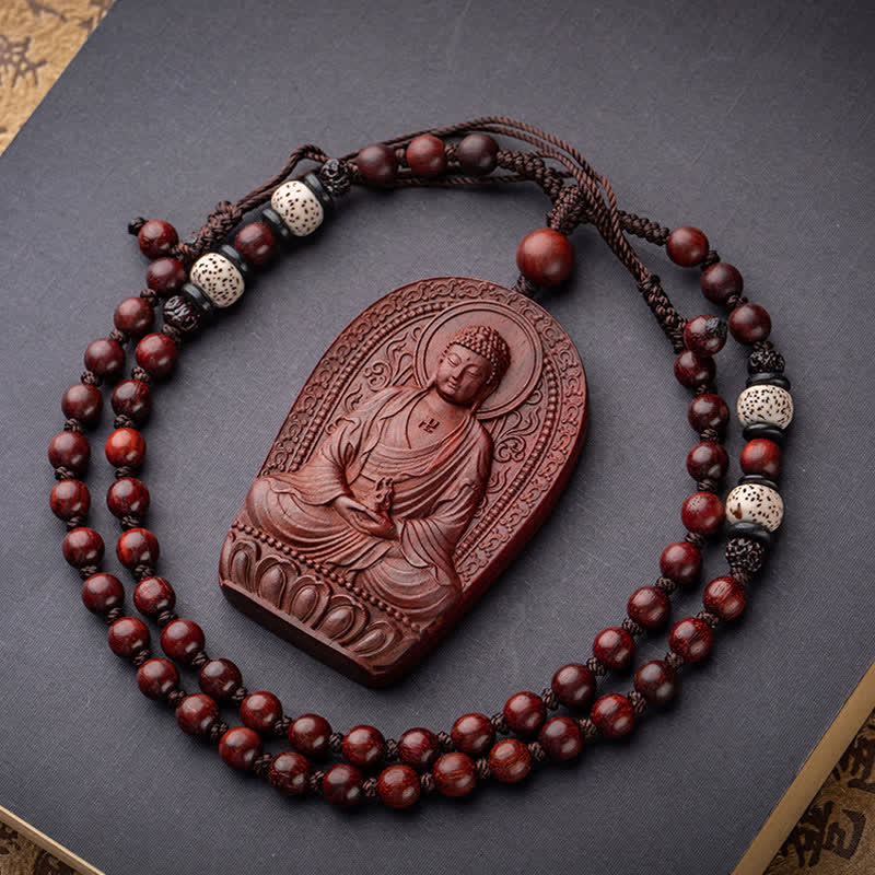 Colgante de collar de protección de loto de sándalo rojo de hoja pequeña de Buda natal del zodiaco chino