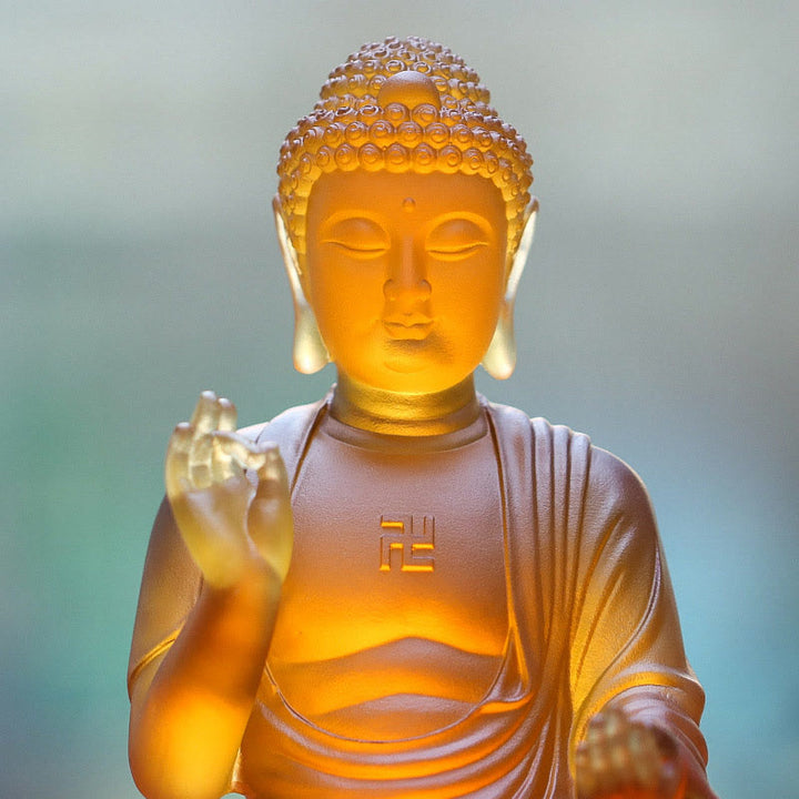Buddha Stones hechas a mano Sakyamuni Buda Liuli, pieza de arte con cristal, estatua de compasión, decoración para el hogar y la Oficina - image 5