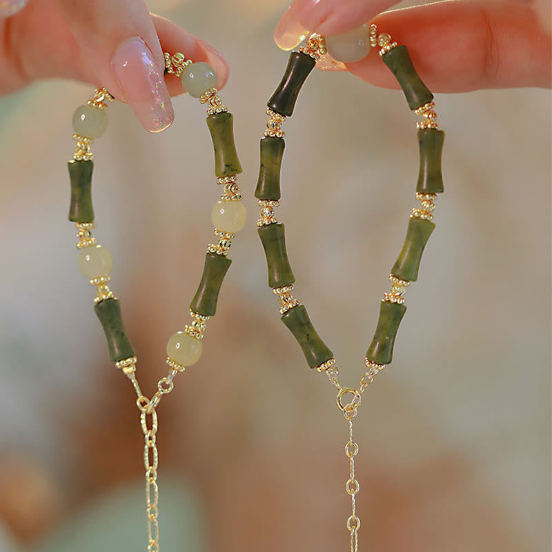 Pulsera de cadena de fuerza de la suerte de bambú con cuentas de vidrio de Buddha Stones