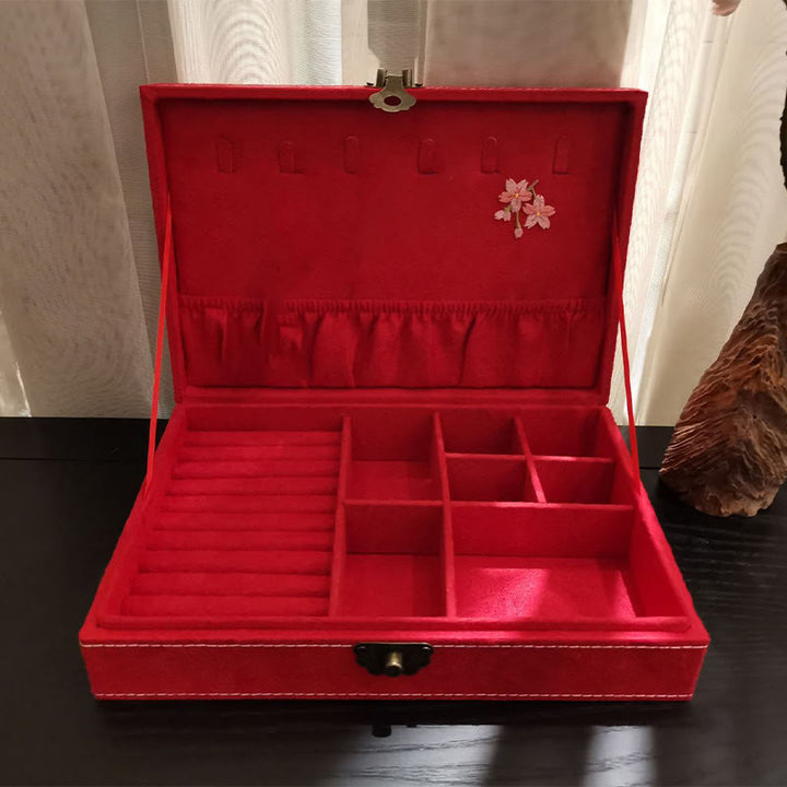 Caja organizadora de joyería con Buddha Stones , flores y libélula, caja de almacenamiento de joyería de una sola capa, caja de franela