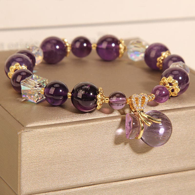 Pulsera positiva con dije para bolsa de dinero con cristal de amatista natural y Buddha Stones