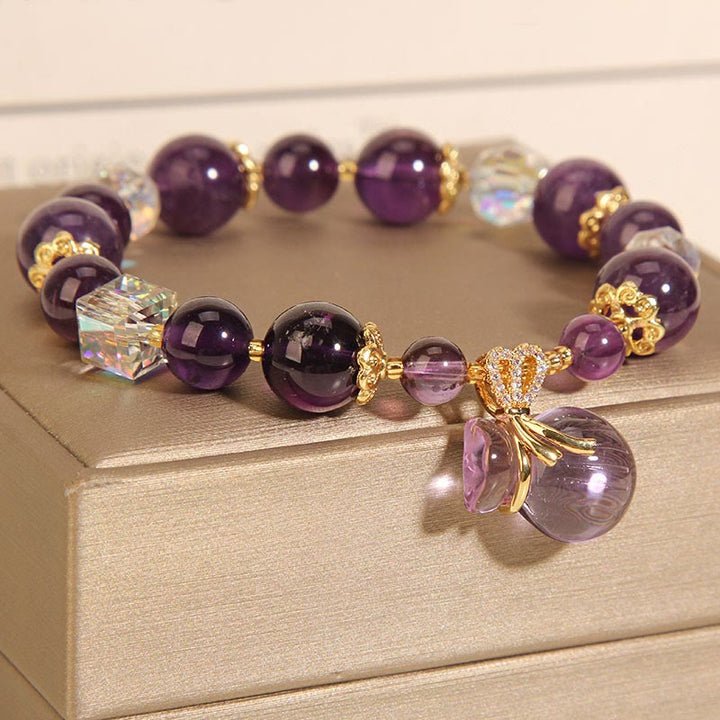Pulsera positiva con dije para bolsa de dinero con cristal de amatista natural y Buddha Stones