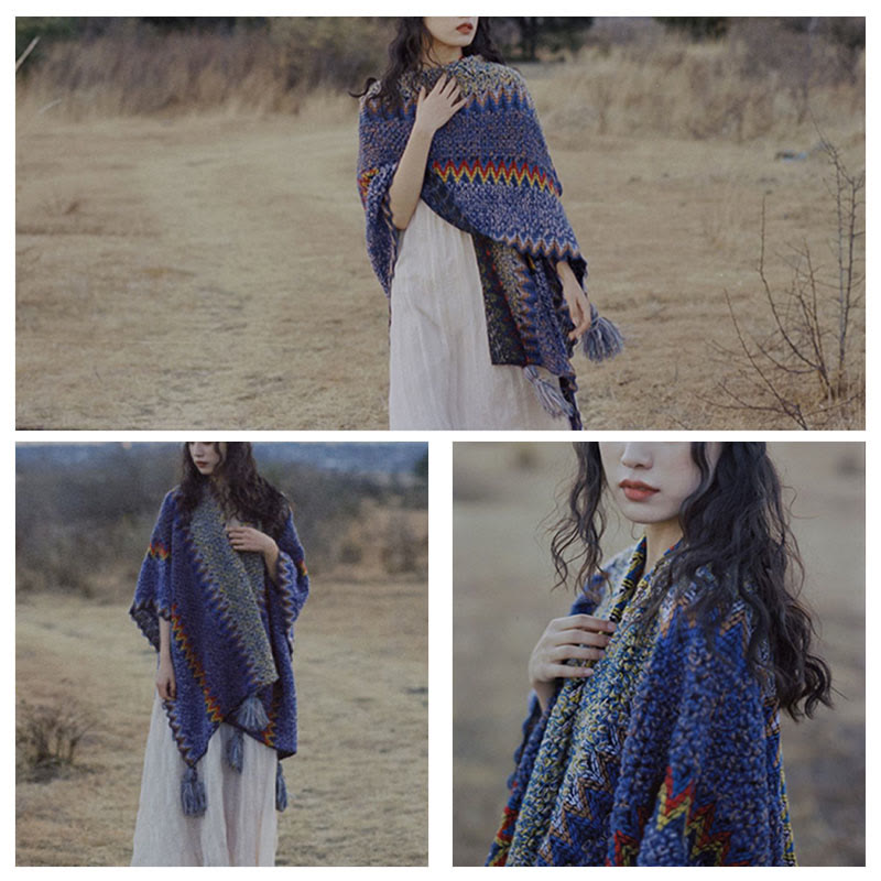 Mantón tibetano de Buddha Stones, capa de punto suave y cálida, bufanda tibetana con borlas de invierno - image 16