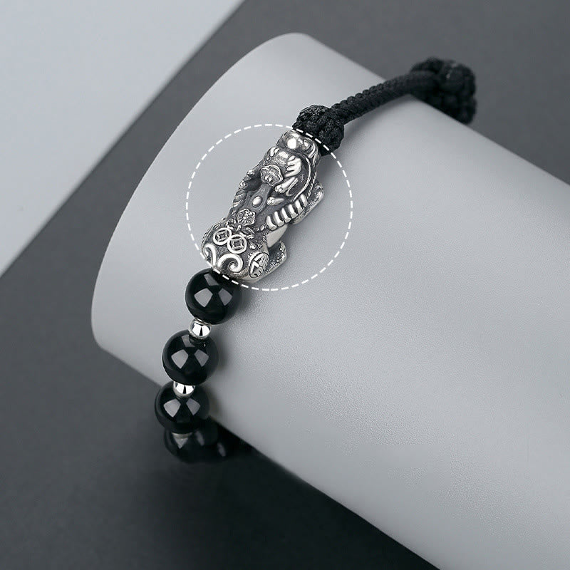 Buddha Stones, Plata de Ley 999, FengShui PiXiu, obsidiana negra Natural, pulsera resistente con cuentas de plata esterlina 925