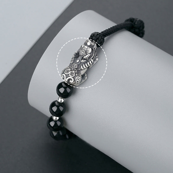 Buddha Stones, Plata de Ley 999, FengShui PiXiu, obsidiana negra Natural, pulsera resistente con cuentas de plata esterlina 925