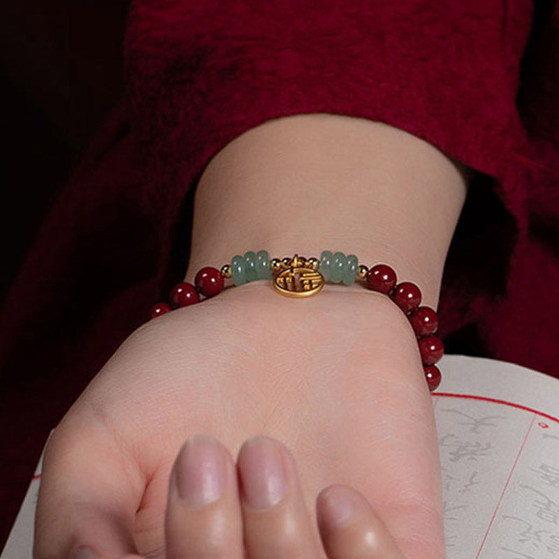 Pulsera de bendición de la suerte de aventurina verde cinabrio con Buddha Stones