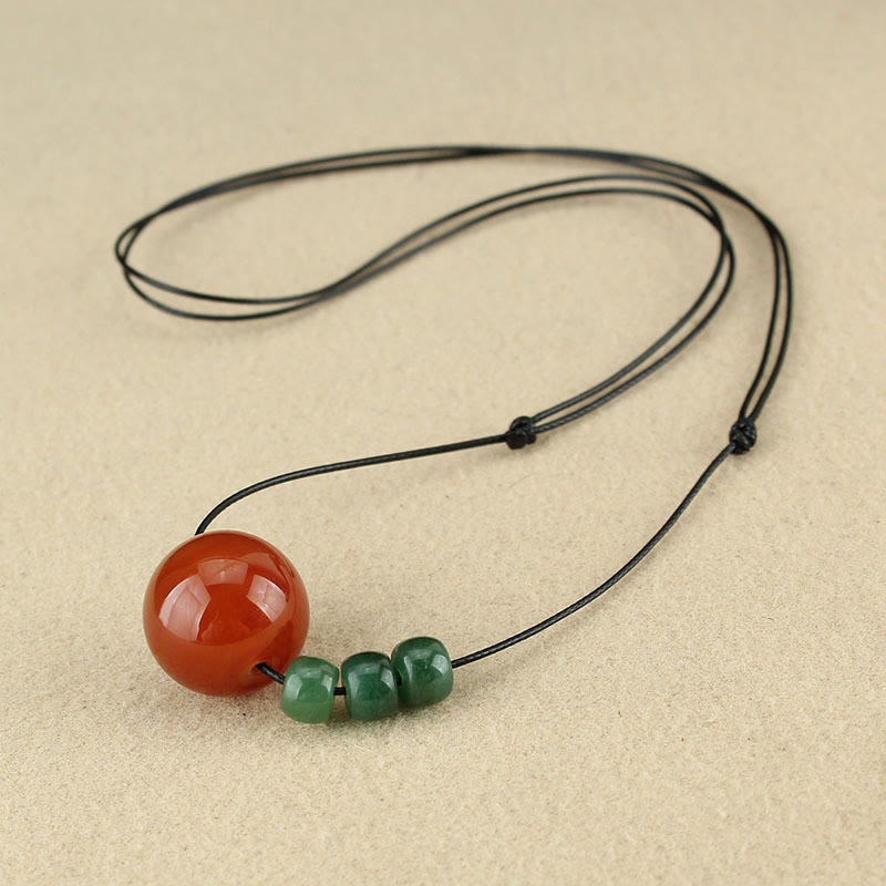 Buddha Stones, ágata roja, Aventurina verde, cuentas de semilla de Bodhi, collar de cuerda de cuero tranquilo, colgante