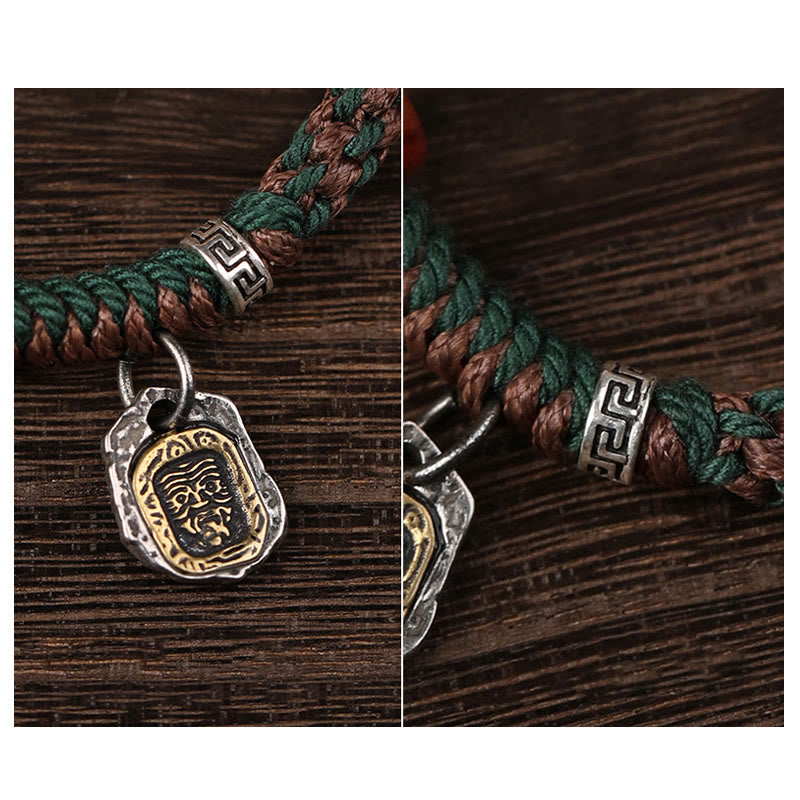 Pulsera trenzada de plata tibetana hecha a mano con Buddha Stones, Plata de Ley 925, Zakiram, diosa de la riqueza, protección de hueso de camello