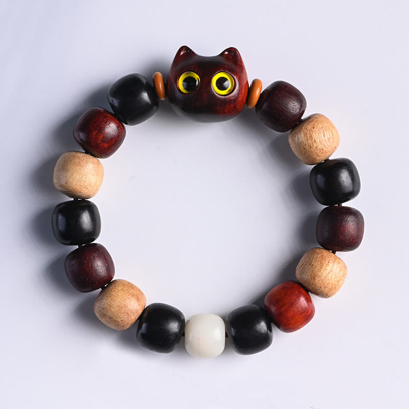 Pulsera de protección con grabado de gato lindo de madera de ébano de sándalo rojo de hoja pequeña con Buddha Stones - Sándalo rojo de hoja pequeña (Aleja a los malos espíritus ♥Protección) - image 12