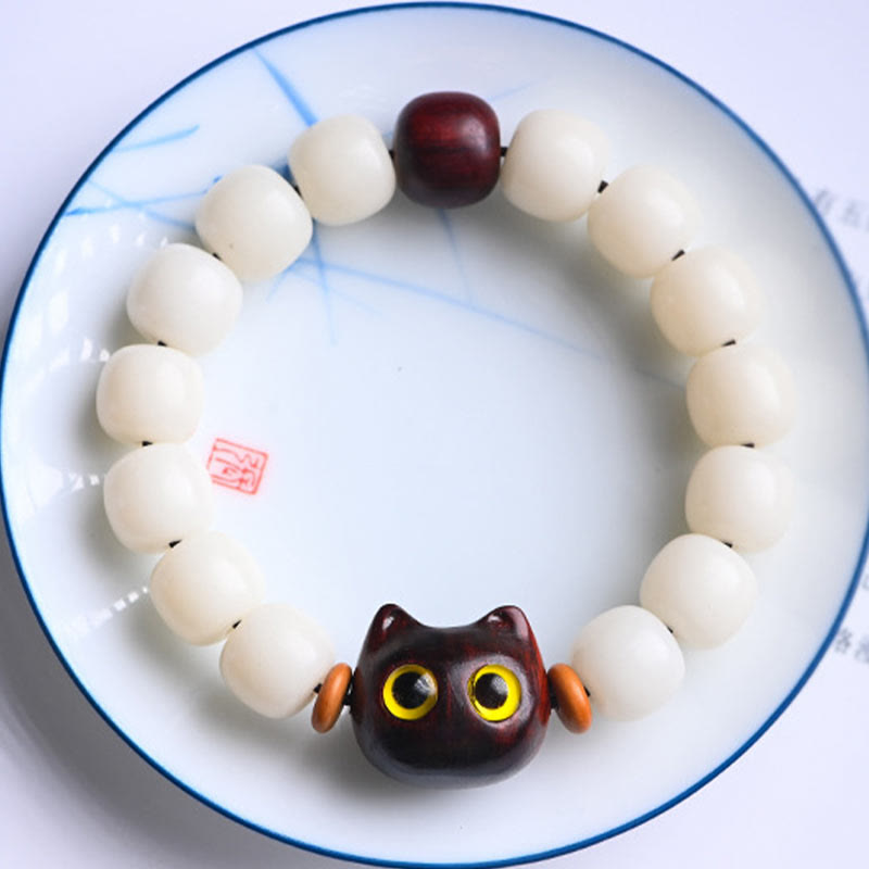 Buddha Stones, semillas naturales de Bodhi, hoja pequeña, sándalo rojo, madera de ébano, pulsera de sabiduría de gato de la suerte - image 3