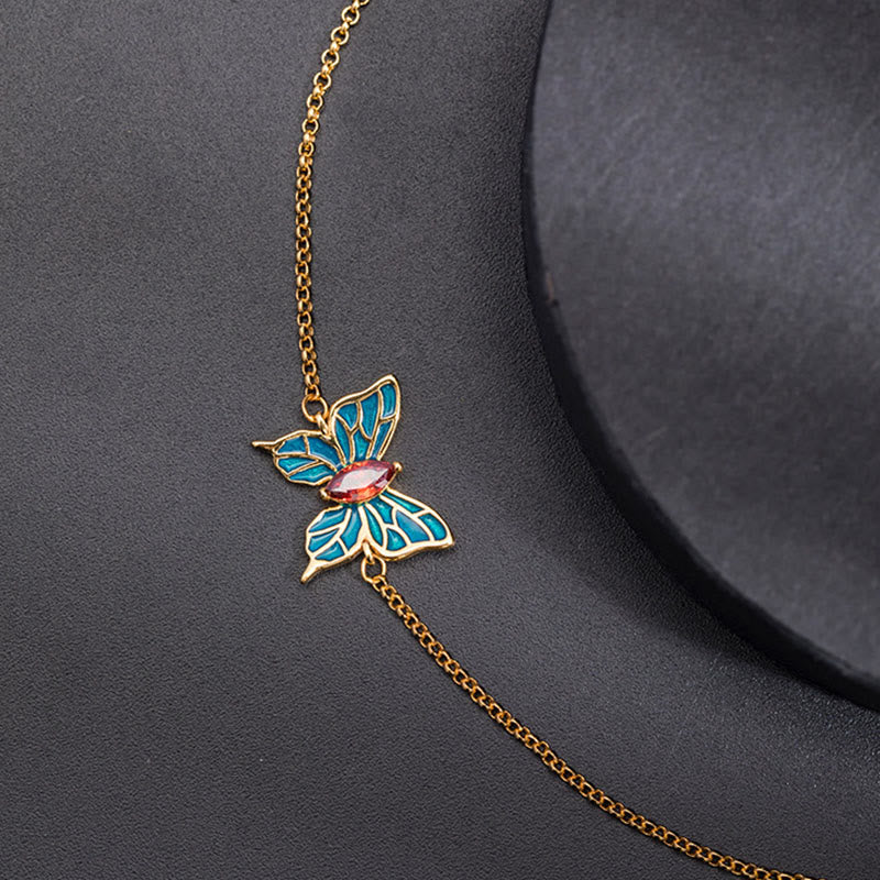 Pulsera de cadena de amor con circonitas y mariposas de plata de ley 925 con Buddha Stones - image 6