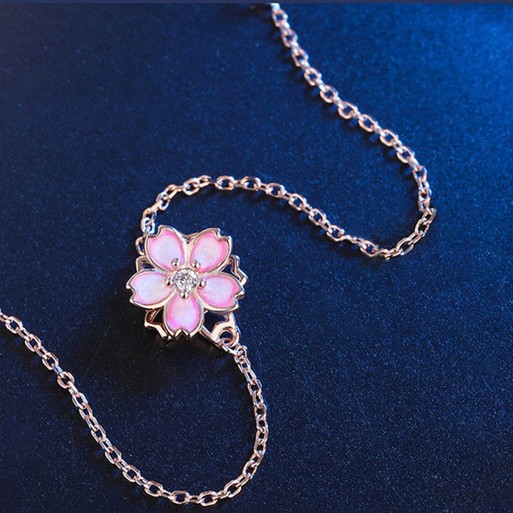 Pulsera con cadena de bendición de flor de cerezo de plata de ley 925 con Buddha Stones , anillo giratorio - image 8