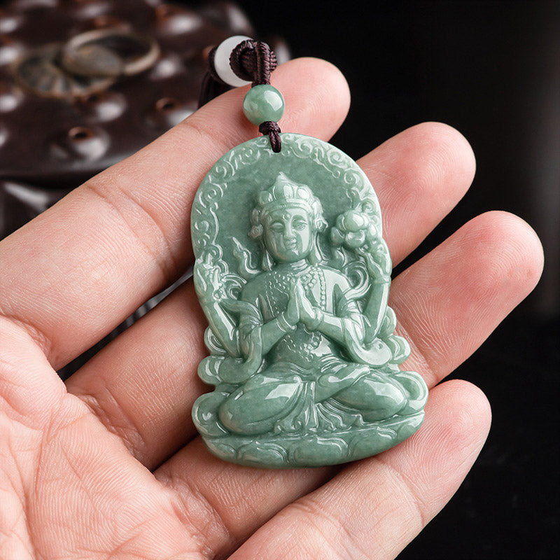 Collar de cadena de bendición con amuleto de jade natural Avalokitesvara de cuatro brazos - image 4