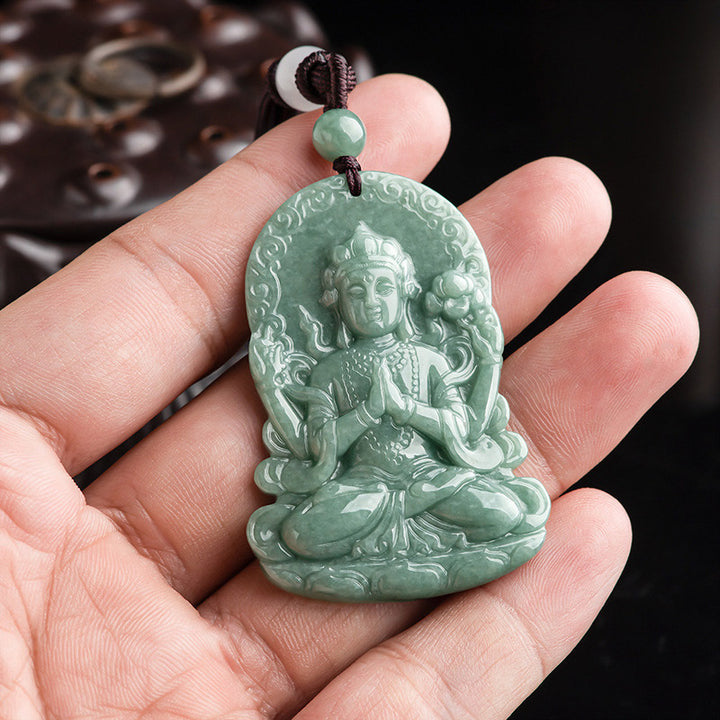 Collar de cadena de bendición con amuleto de jade natural Avalokitesvara de cuatro brazos - image 4