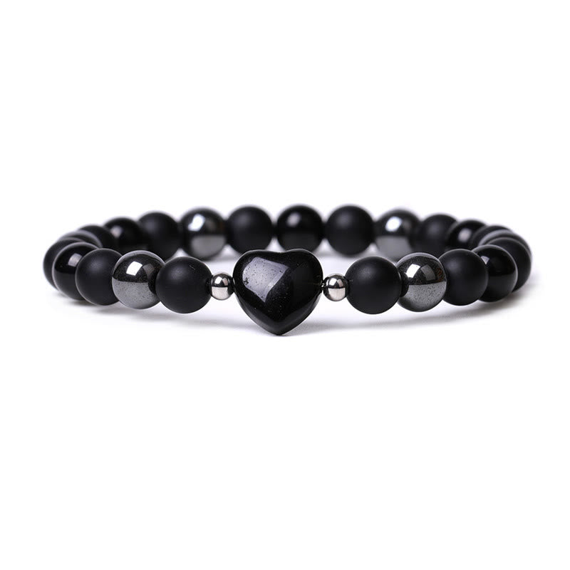 Pulsera de protección de corazón de amor de cristal de piedra de ojo de tigre de ónix negro de Buddha Stones
