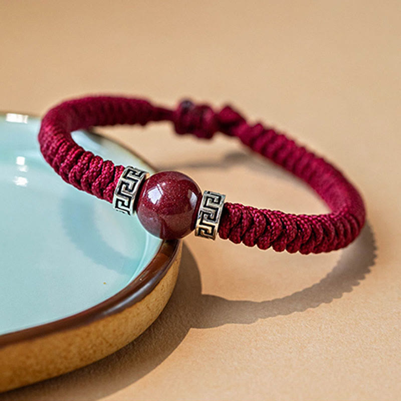 Pulsera de hilo trenzado hecha a mano con cuentas de cinabrio natural de plata de ley 925 con Buddha Stones - image 3