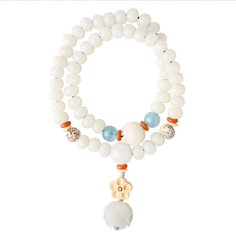 Pulsera de bendición de loto Bodhi de jade blanco tibetano con Buddha Stones