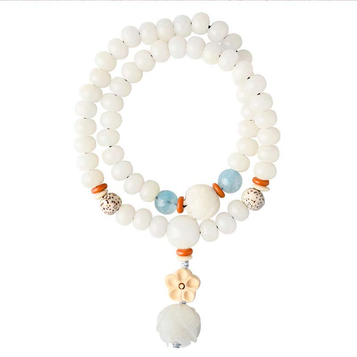 Pulsera de bendición de loto Bodhi de jade blanco tibetano con Buddha Stones