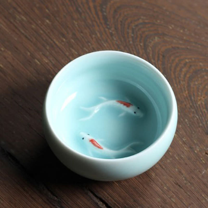 Taza de té de cerámica con forma de pez koi de colores y Buddha Stones - image 29