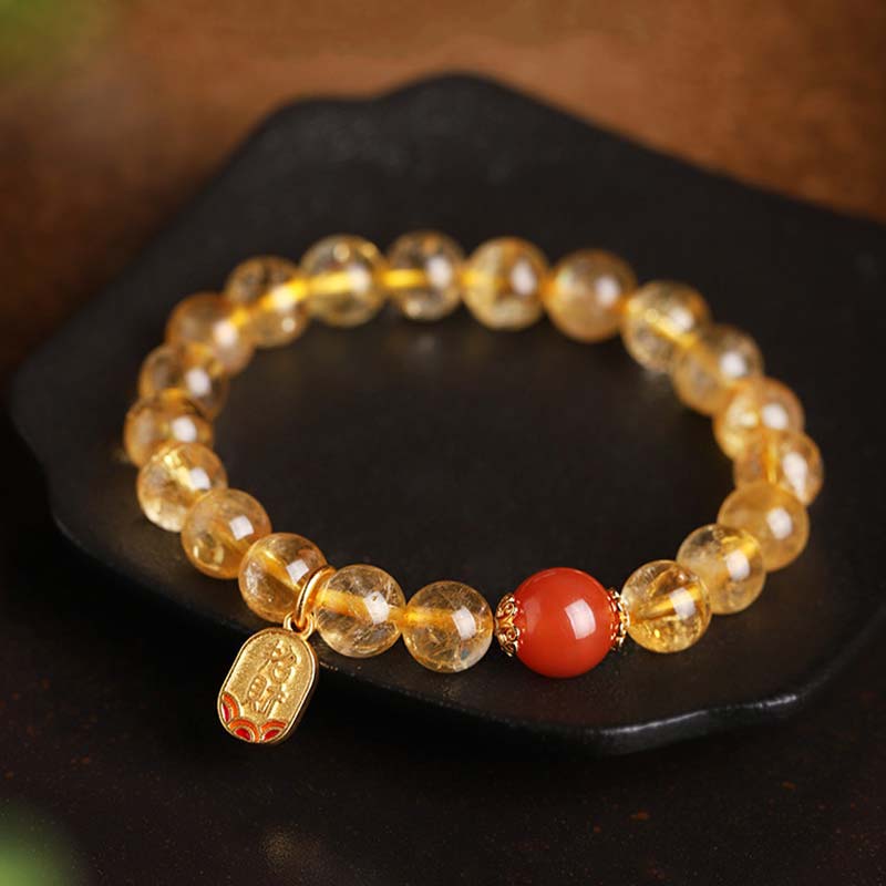 Pulsera con dijes de la fortuna de ágata roja y citrino con Buddha Stones