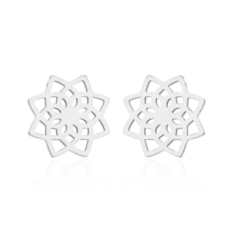 Aretes Nuevo Comienzo con Patrón de Loto Tibetano