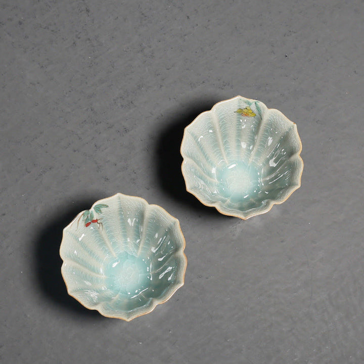 Taza de té de cerámica de Kung Fu con Buddha Stones , níspero, cornejo, espino, gloria de la mañana