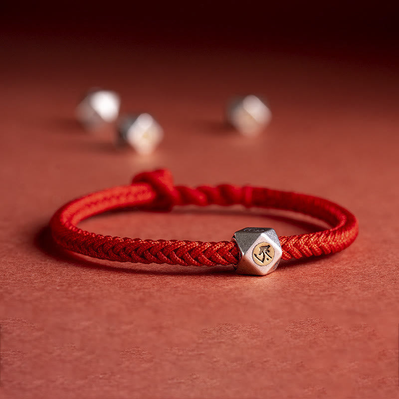 Pulsera de cuerda trenzada de protección de la suerte de Buda natal hecha a mano de plata de ley 925 con Buddha Stones - Rojo (circunferencia de la muñeca 14-17 cm) - Perro/Cerdo-Buda Amitabha - image 3