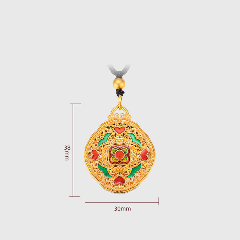 Colgante de collar de riqueza de cobre con corazón de amor de flores de Buddha Stones