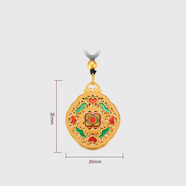 Colgante de collar de riqueza de cobre con corazón de amor de flores de Buddha Stones