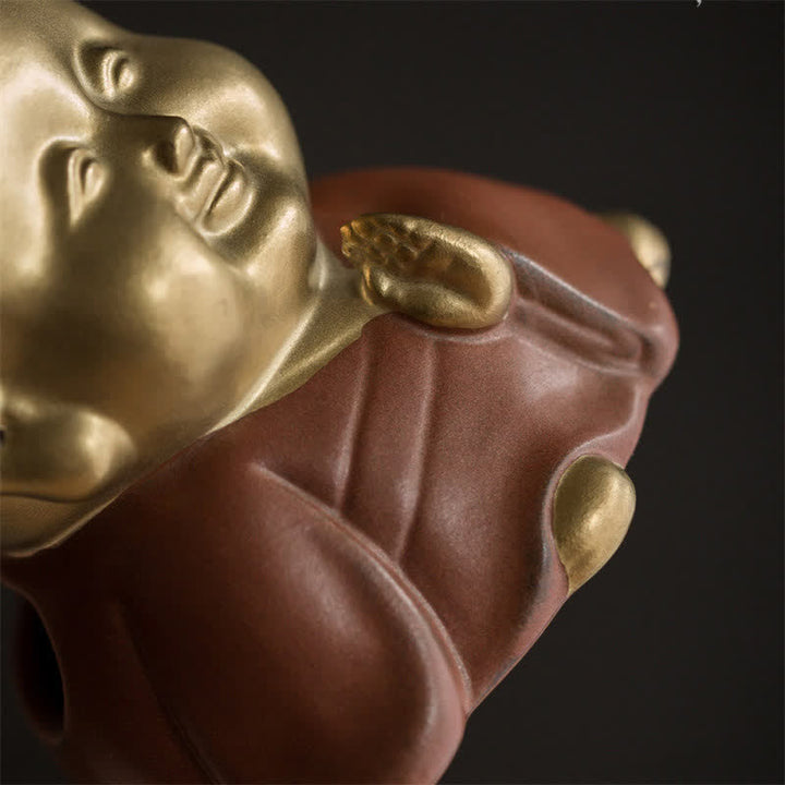 Quemador de incienso curativo de cerámica de Buda sonriente del pequeño Buda