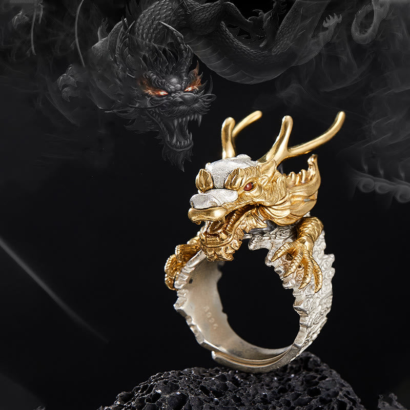 Colgante de anillo ajustable con protección de éxito de la suerte del dragón de plata de ley 925 con Buddha Stones - image 1