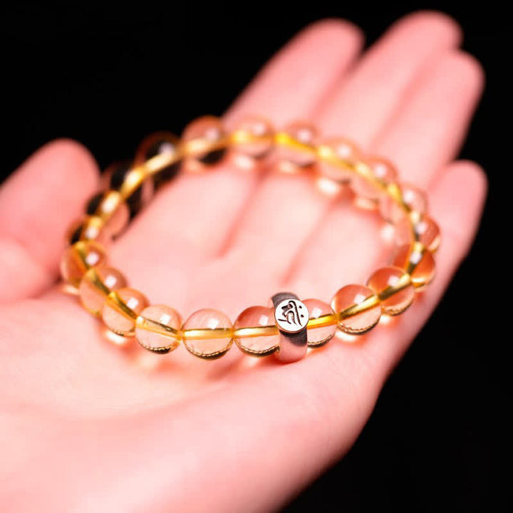 Pulsera de protección de citrino de Buda natal del zodíaco chino de plata de ley 925