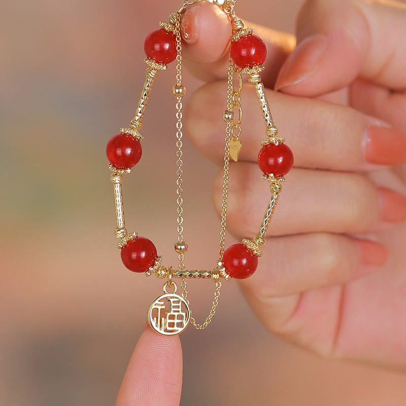 Pulsera de autoaceptación con dije de personaje Fu de ágata roja con Buddha Stones