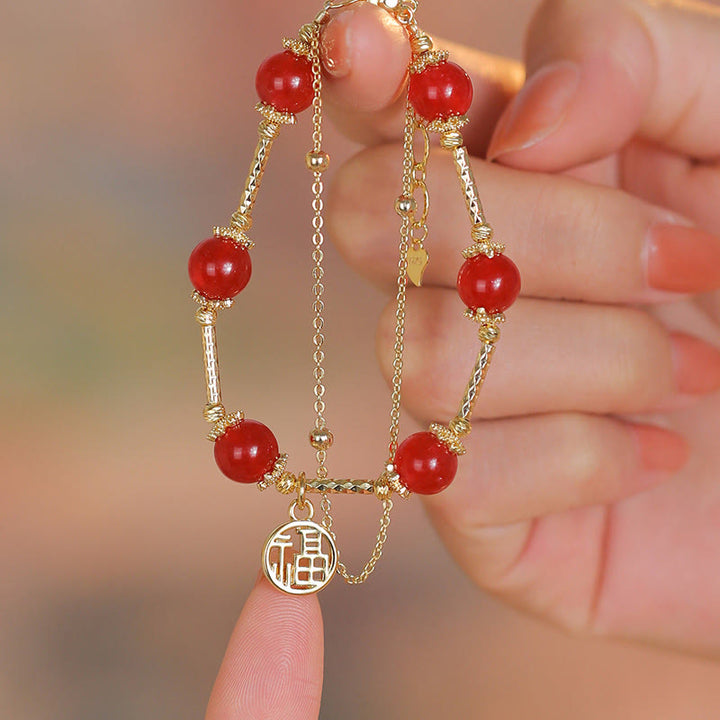 Pulsera de autoaceptación con dije de personaje Fu de ágata roja con Buddha Stones