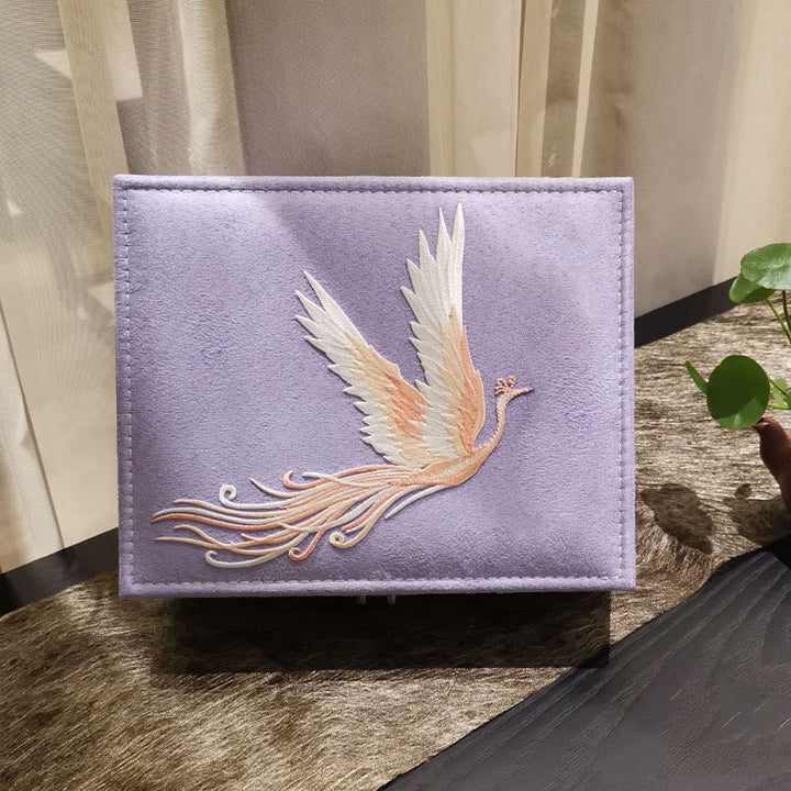 Caja organizadora de joyería de Fénix púrpura con Buddha Stones , caja de almacenamiento de joyería de dos capas, caja de franela